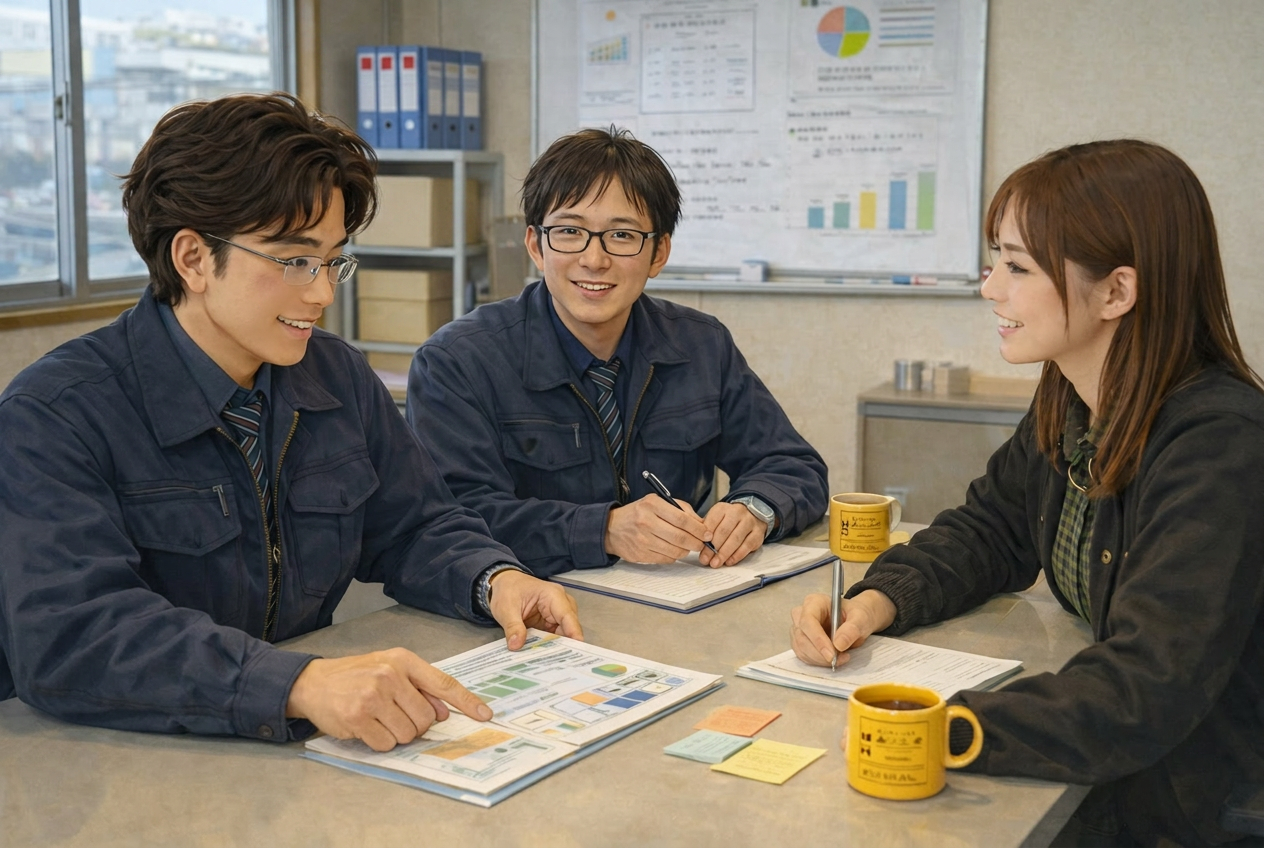 社内で打ち合わせを行う様子